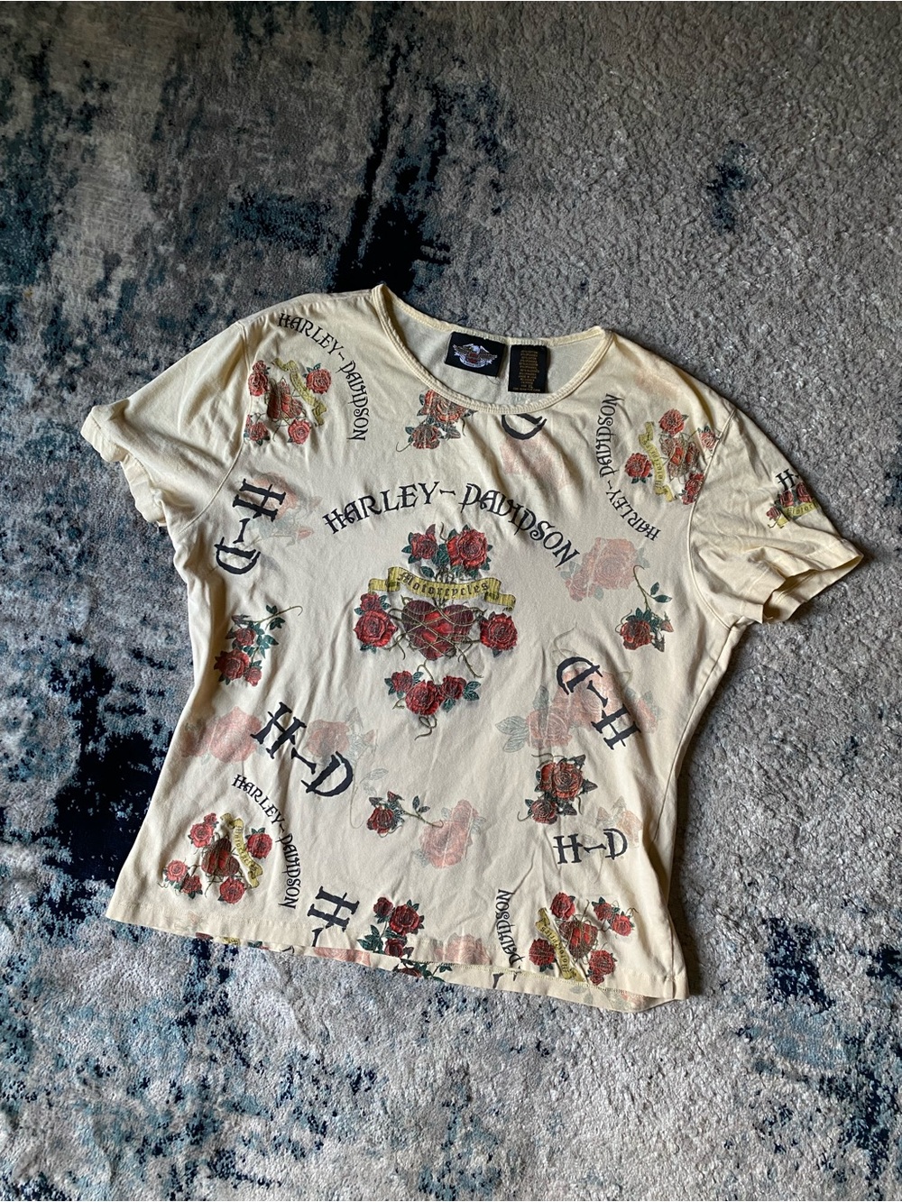 Vintage Harley-Davidson Short Sleeve Tee with All Over Print